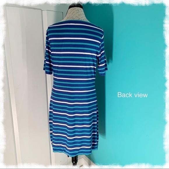 HATLEY Blue, Aqua, and White Striped Stretch Dress - Picture 3 of 6